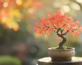 Un magnifique érable du Japon en pot, aux feuilles rouge orangé éclatantes, prêt pour son entretien.