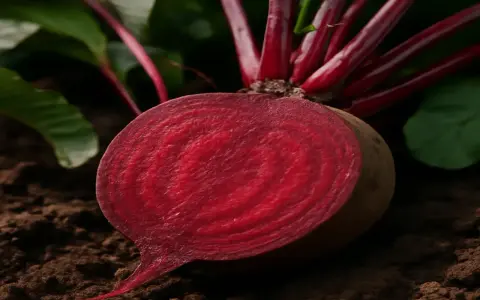 Betterave rouge coupée en deux, montrant sa chair vibrante, prête à être plantée.