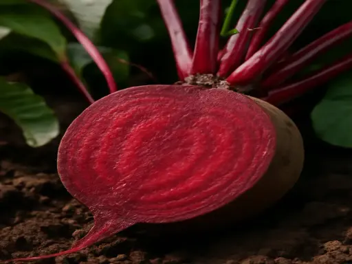 Betterave rouge coupée en deux, montrant sa chair vibrante, prête à être plantée.
