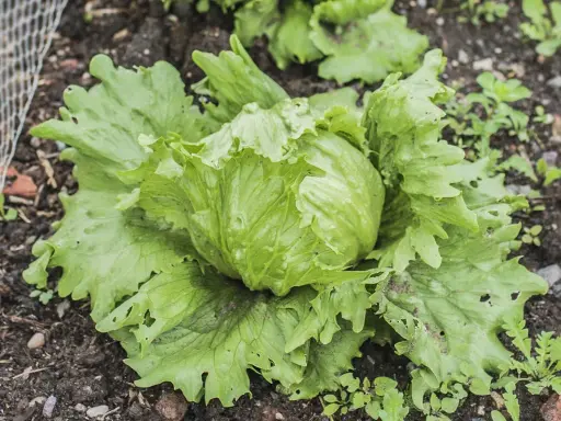 Une belle salade iceberg pousse dans le jardin, ses feuilles vertes et croquantes prêtes à être récoltées pour une salade fraîche.
